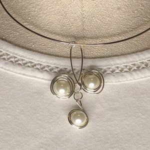 Lovely Silver Plated Faux Pearl Pendant / Necklace - Handmade